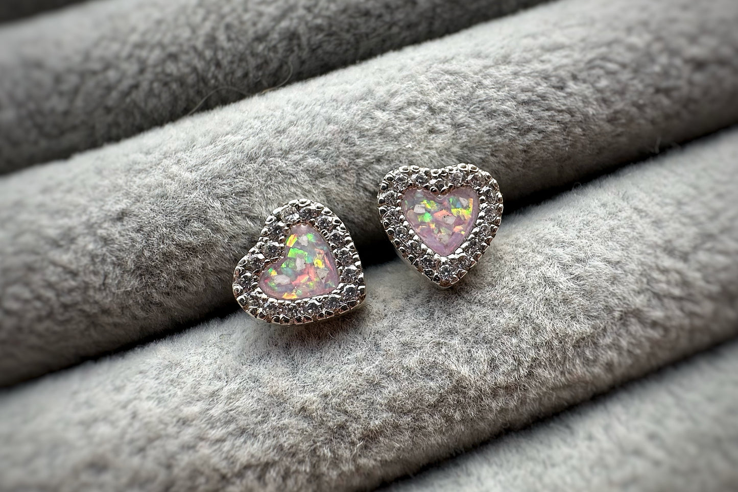 925 Silver Heart Crystal Stud Memorial Earrings