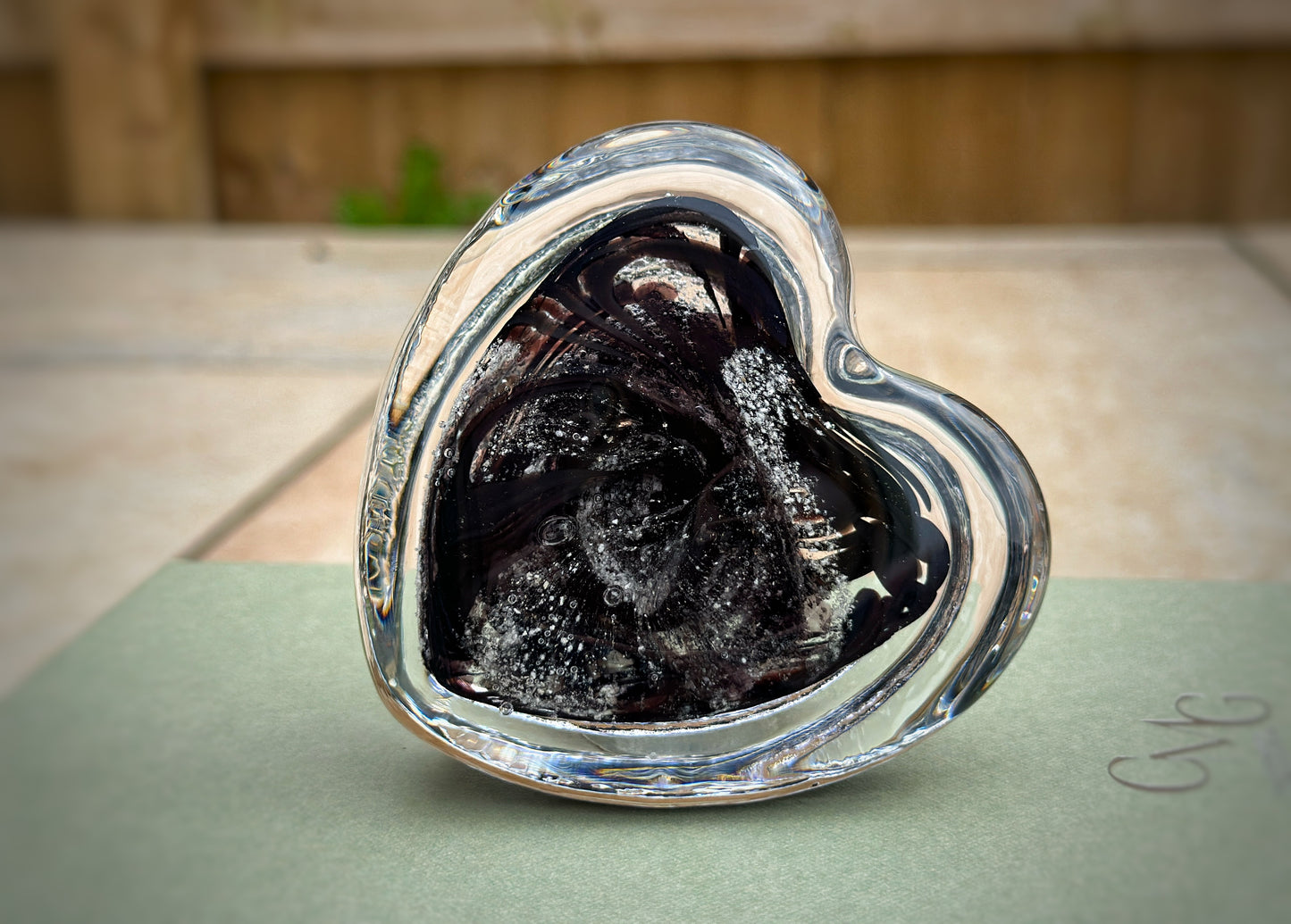 Crystal Glass Ashes Stepped Heart Paperweight