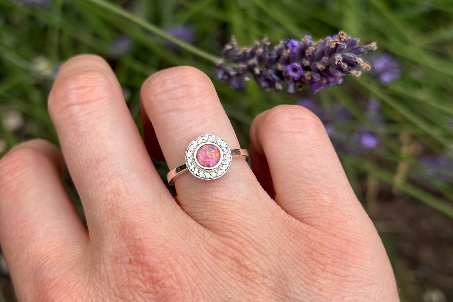 925 Silver Halo Cluster Crystal Ring