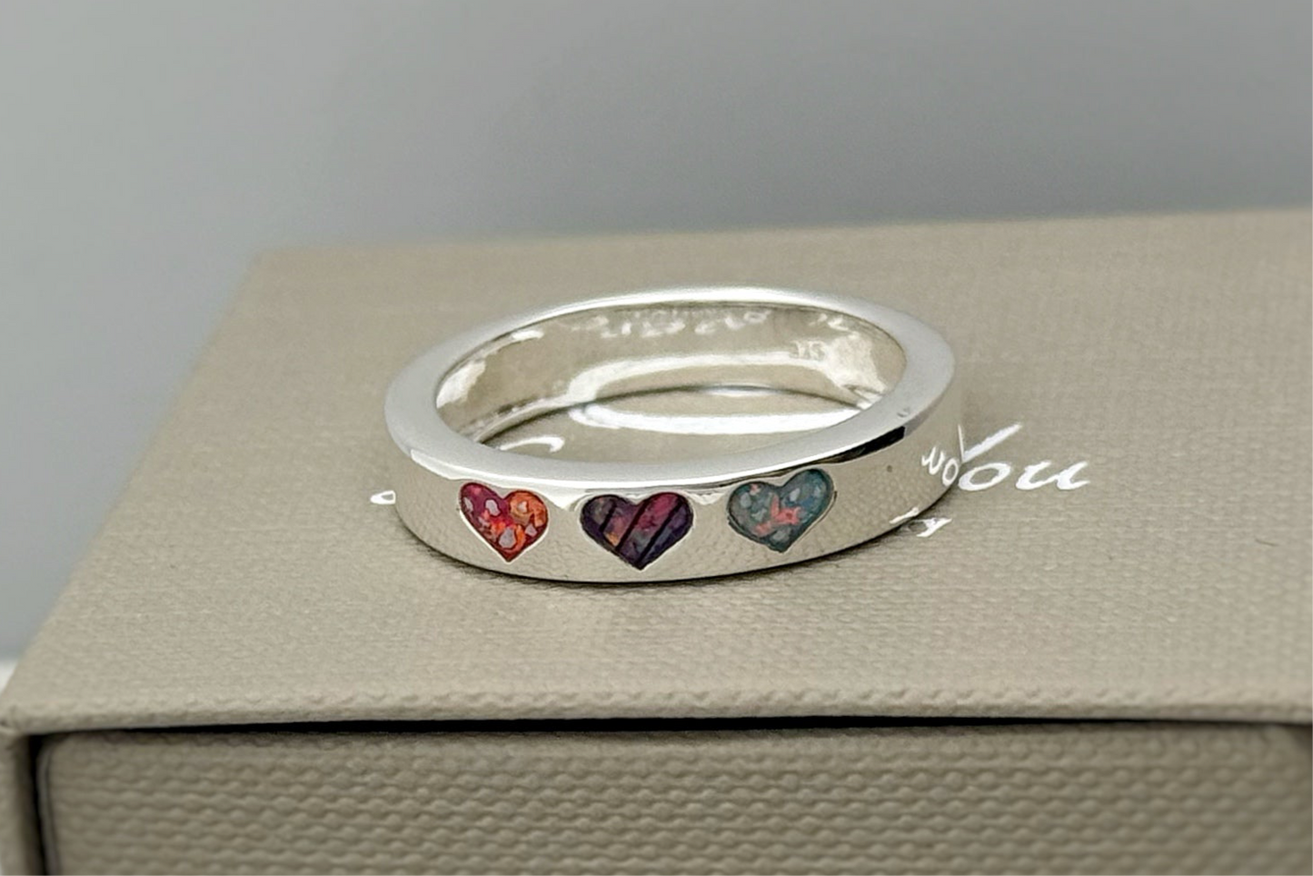 925 Silver Triple Heart Band Ring