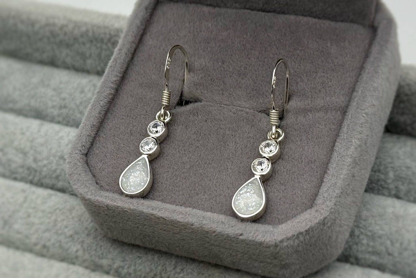 925 Silver Crystal Tear Drop Memorial Drop Earrings