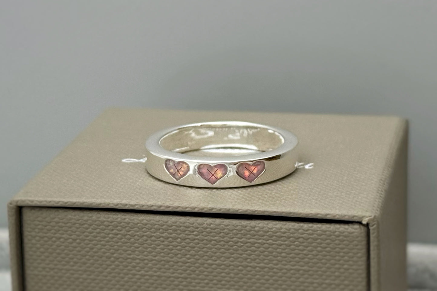 925 Silver Triple Heart Band Ring