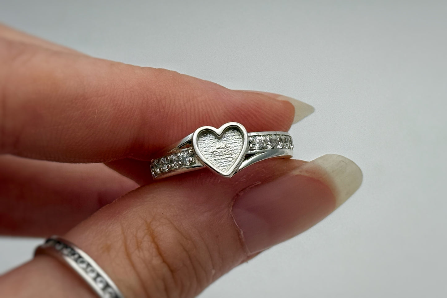 925 Silver Heart Accent Crystal Ring