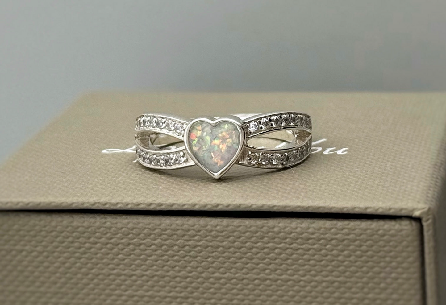 925 Silver Heart Split Crystal Ring