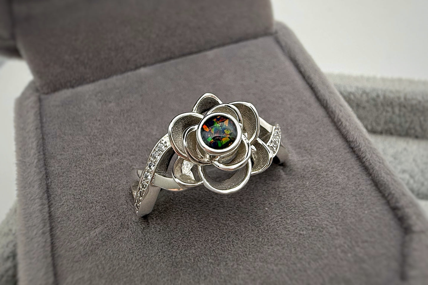 925 Silver Crystal Rose Ring