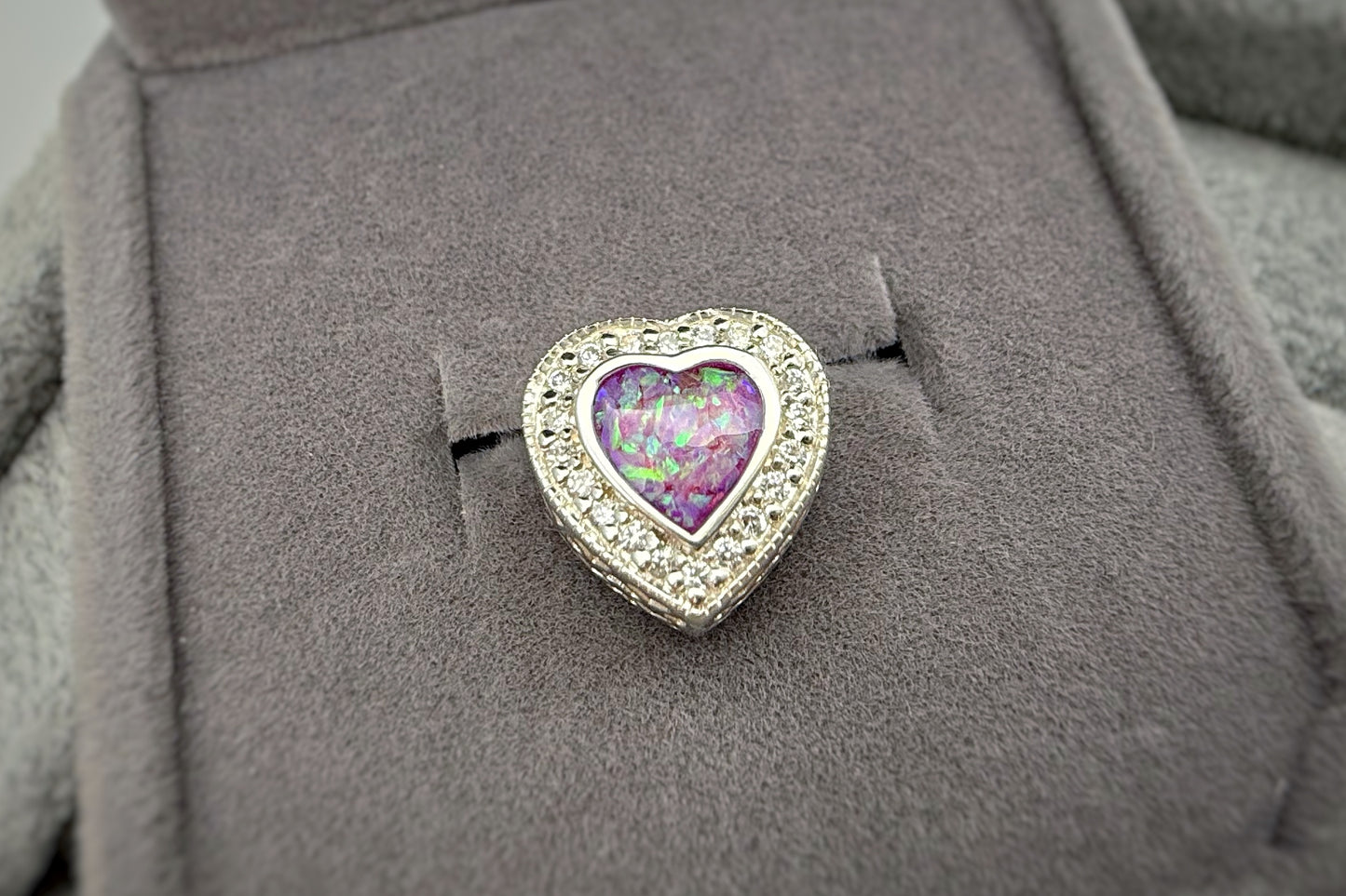925 Silver Heart Filigree Crystal Charm