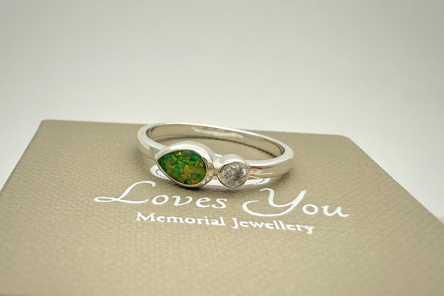 925 Silver Pear Single Crystal Ring