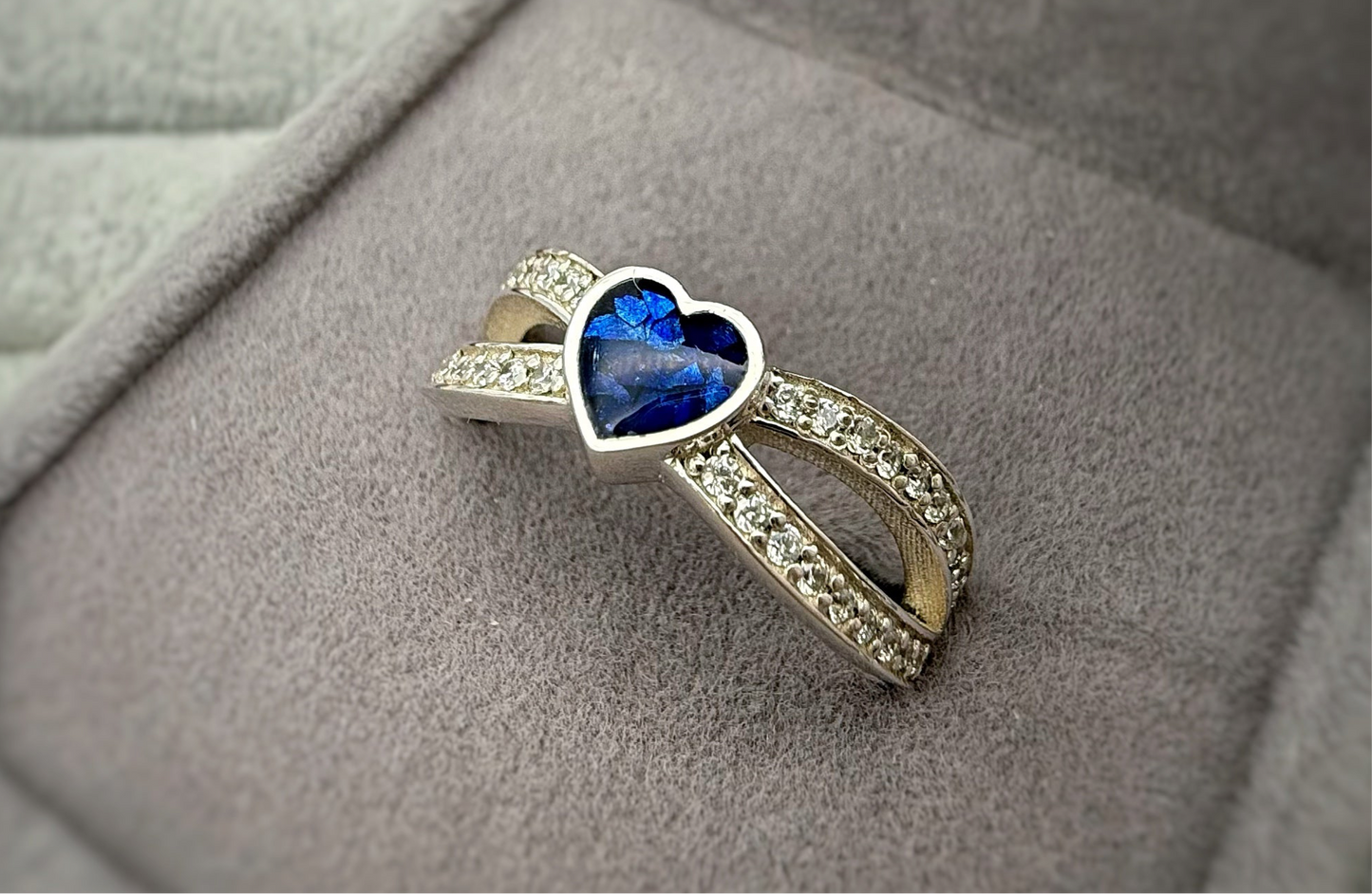 925 Silver Heart Split Crystal Ring