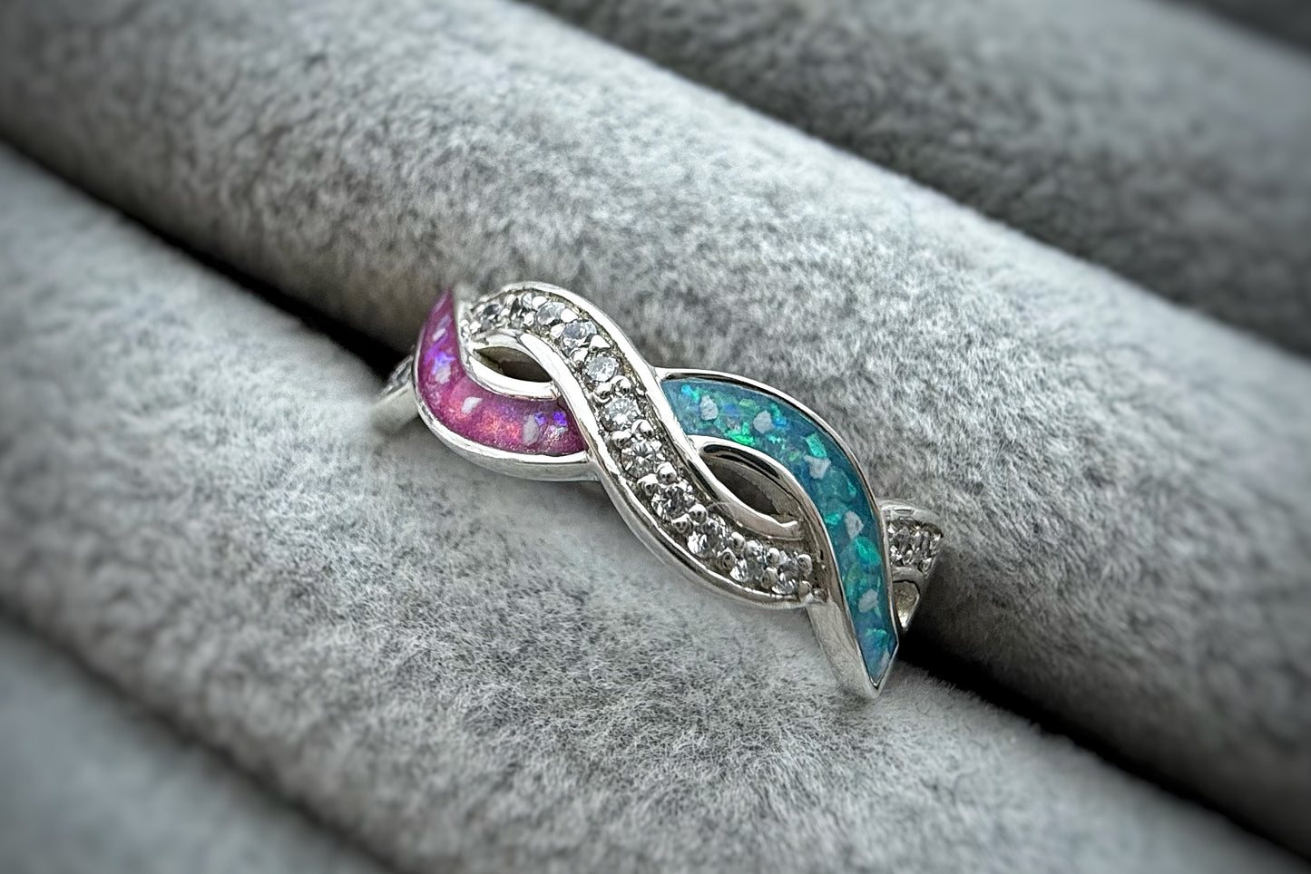 925 Silver Double Wave Crystal Band Ring