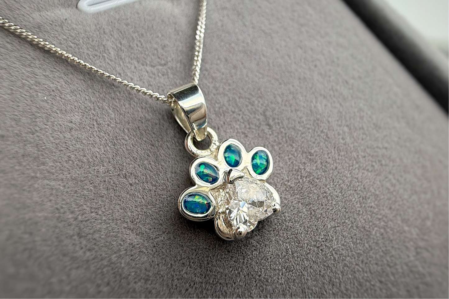 925 Silver Petite Heart Crystal Paw Print Pendant
