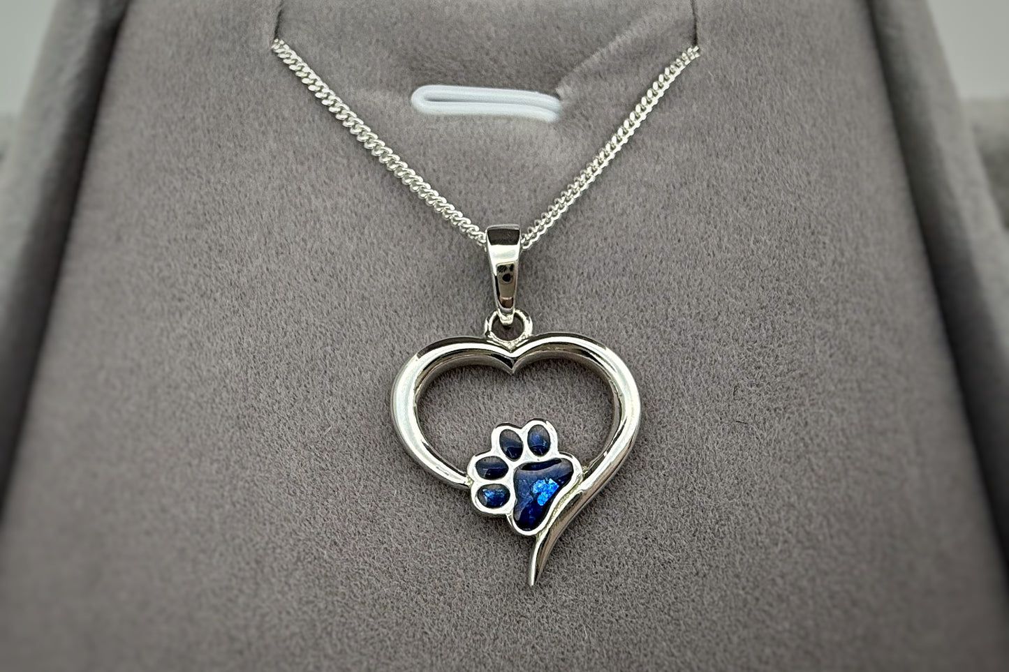 925 Silver Paw Print Hollow Heart Pendant