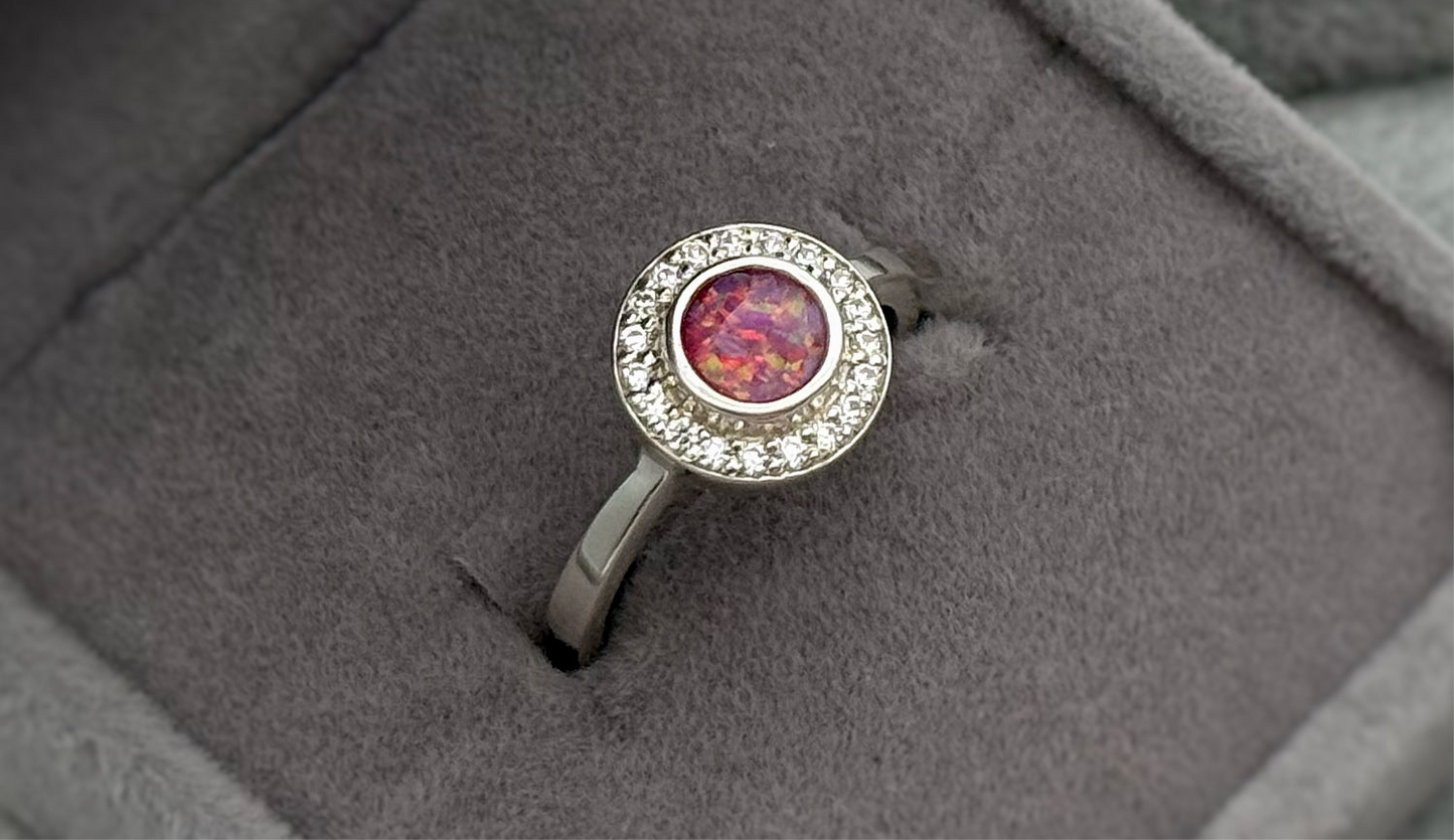 925 Silver Halo Cluster Crystal Ring