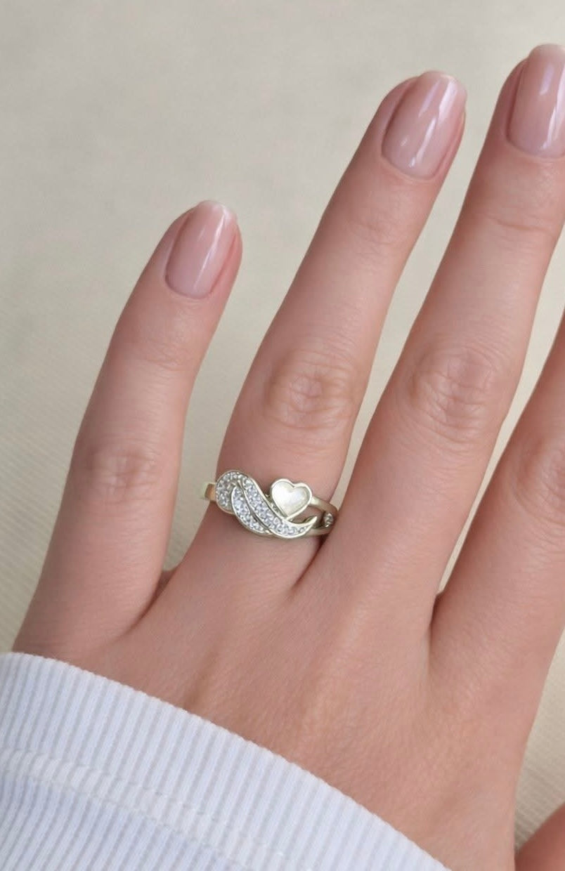 925 Silver Crystal Angel Wing Heart Ring