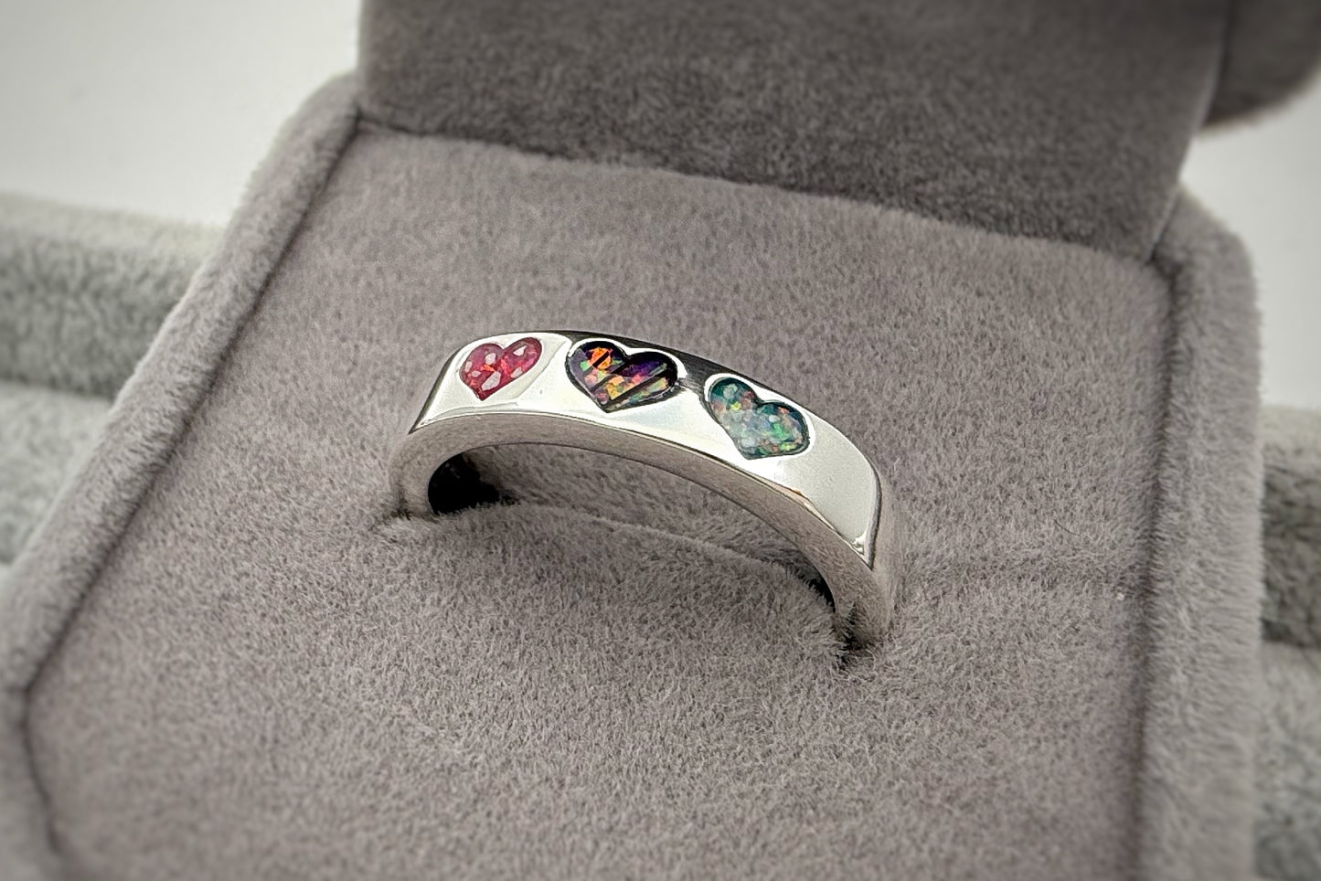 925 Silver Triple Heart Band Ring