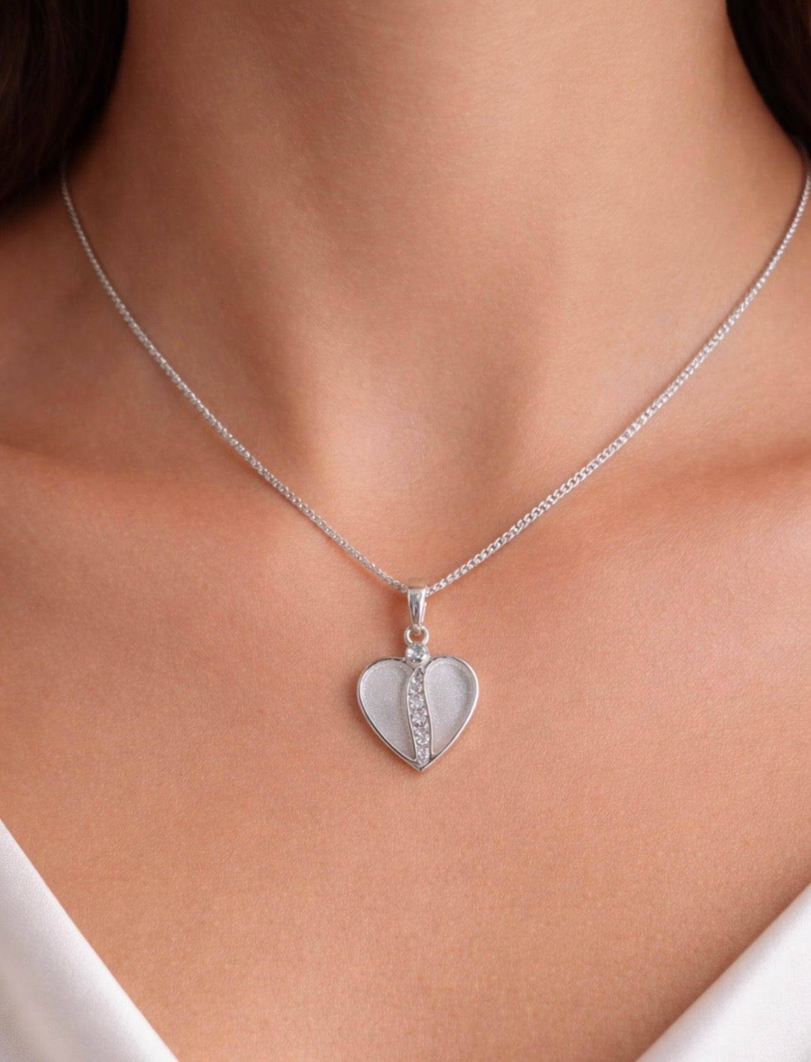 925 Silver Divided Heart Crystal Pendant