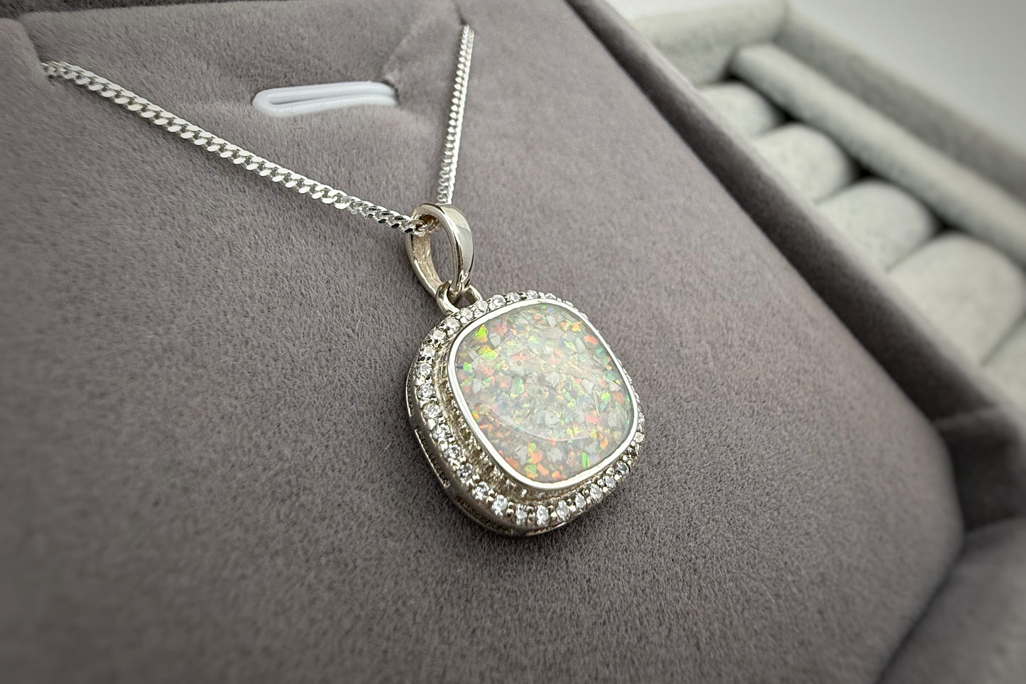925 Silver Square Crystal Surround Pendant