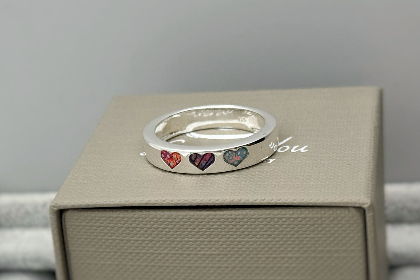 925 Silver Triple Heart Band Ring