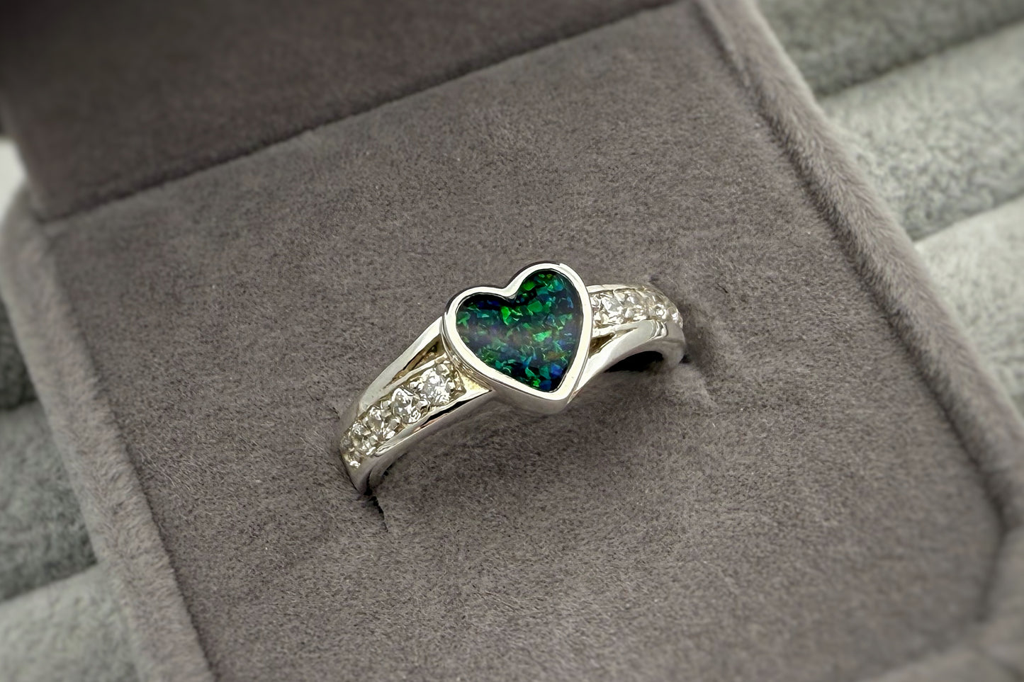 925 Silver Heart Accent Crystal Ring