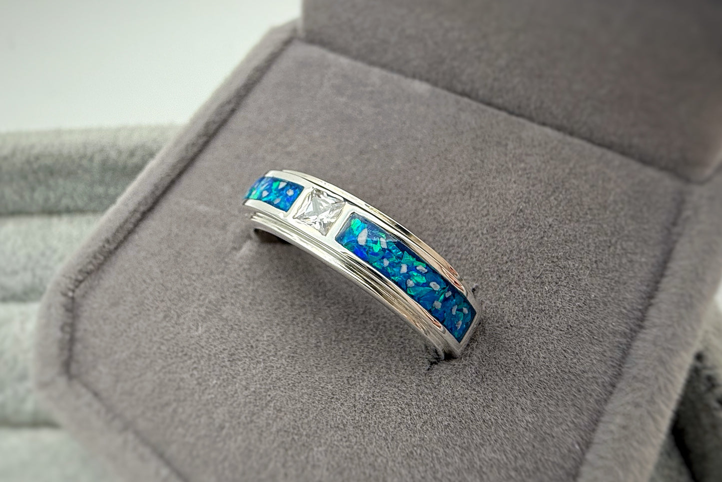 925 Silver Unisex 5mm Double Channel Crystal Band Ring