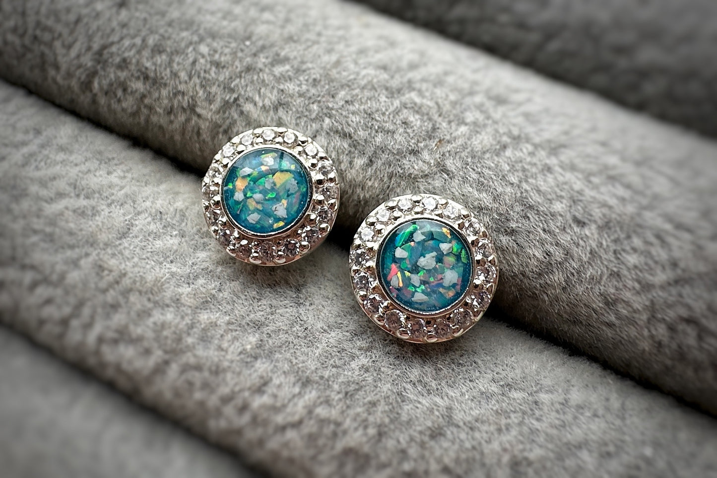925 Silver Round Halo Crystal Earrings