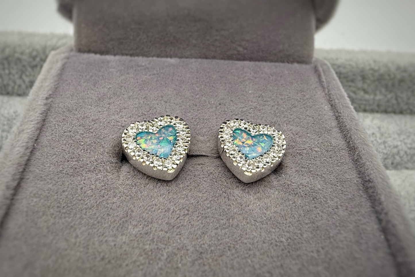 925 Silver Heart Crystal Stud Memorial Earrings