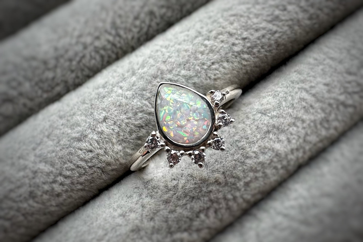 925 Silver Rain Drop Crystal Ring