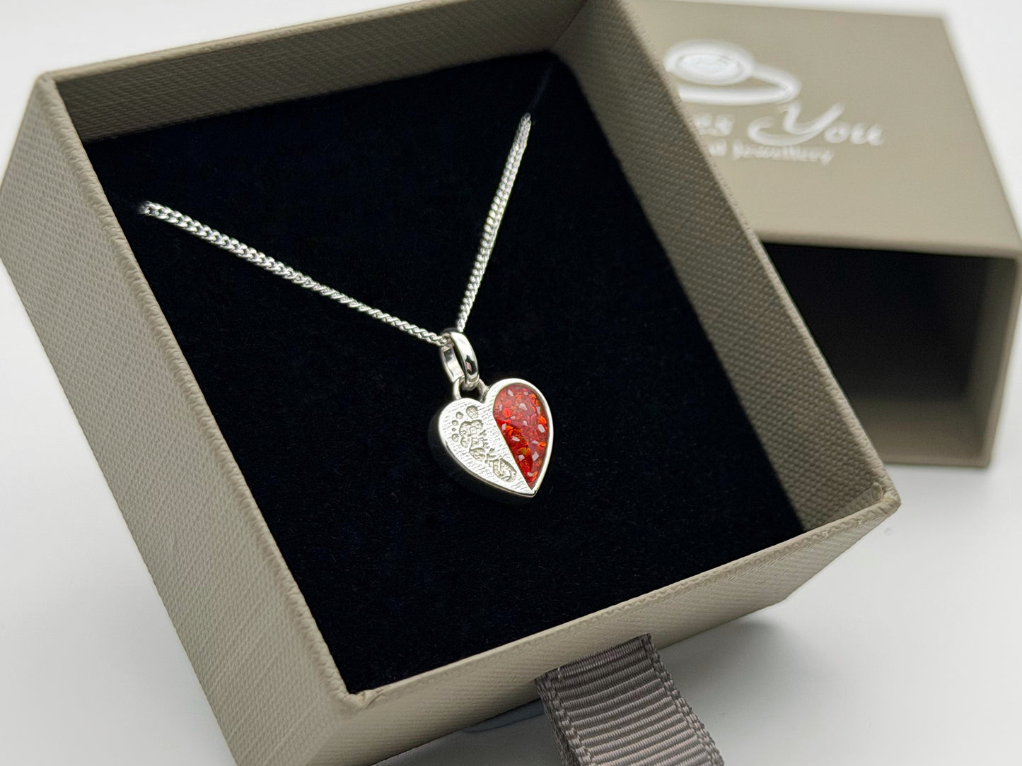 925 Silver Baby Loss Footprint Split Heart Pendant