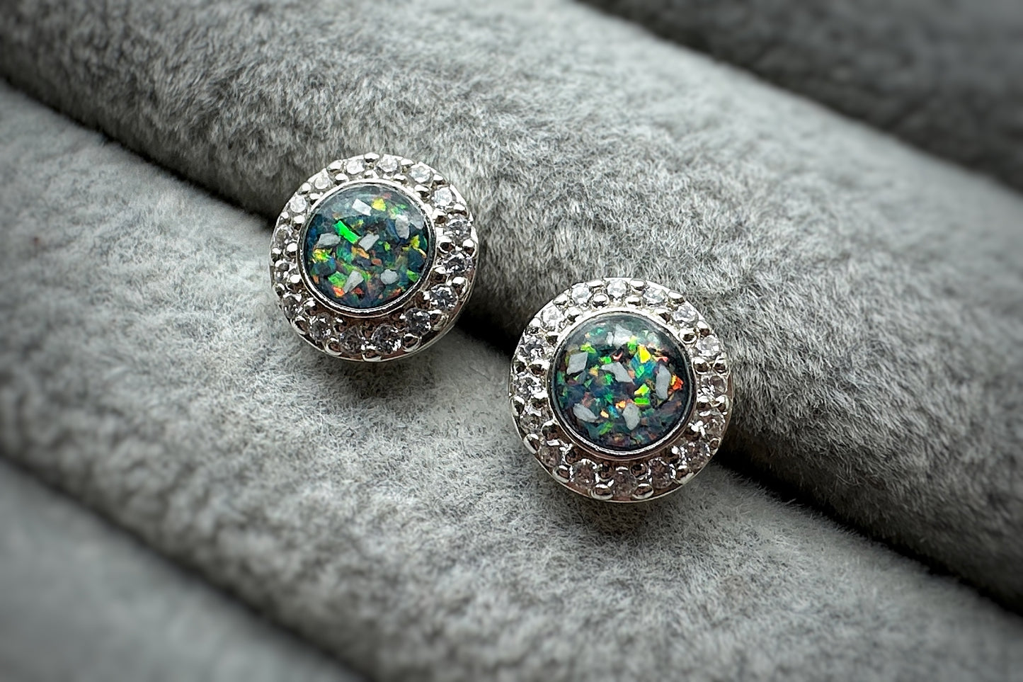 925 Silver Round Halo Crystal Earrings