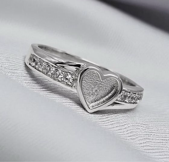 925 Silver Heart Accent Crystal Ring