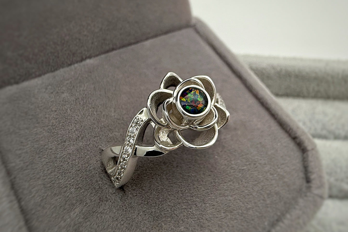 925 Silver Crystal Rose Ring