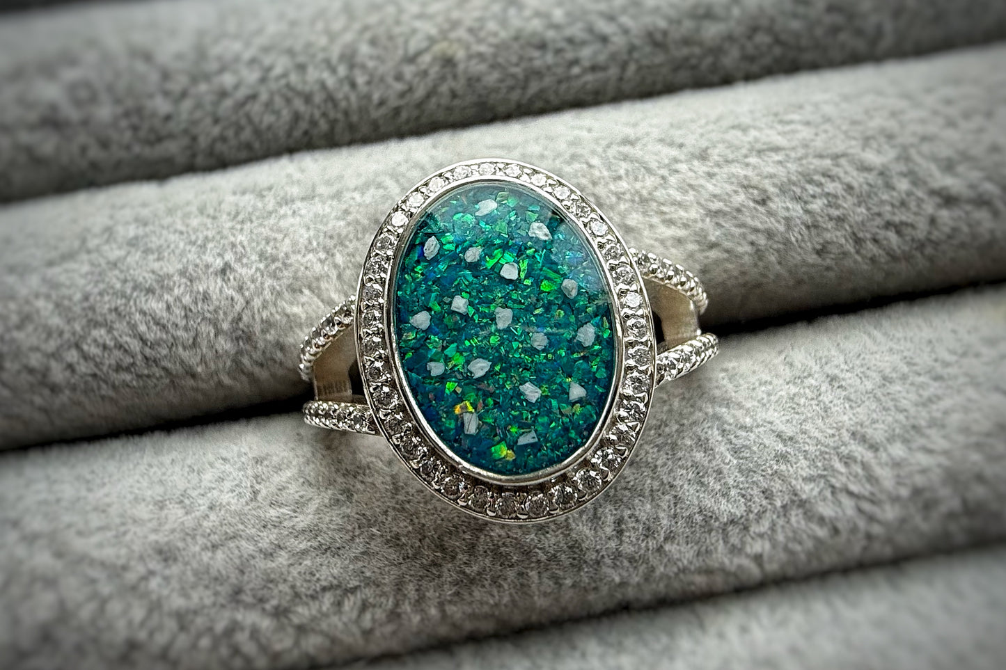 925 Silver Large Oval Crystal Statement Ring