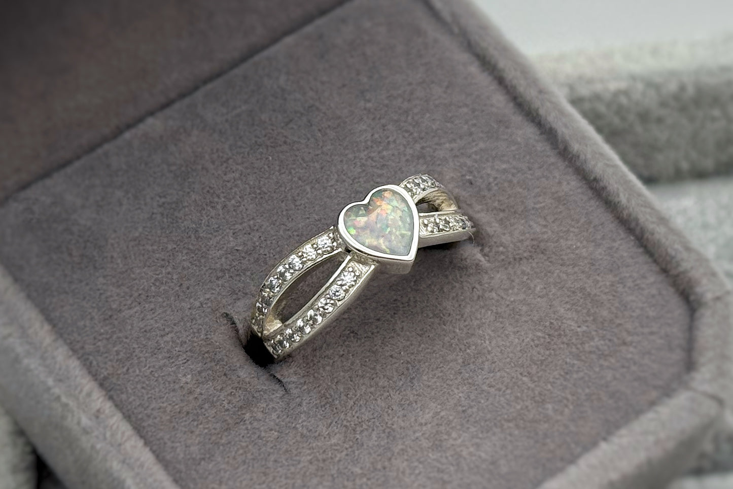 925 Silver Heart Split Crystal Ring