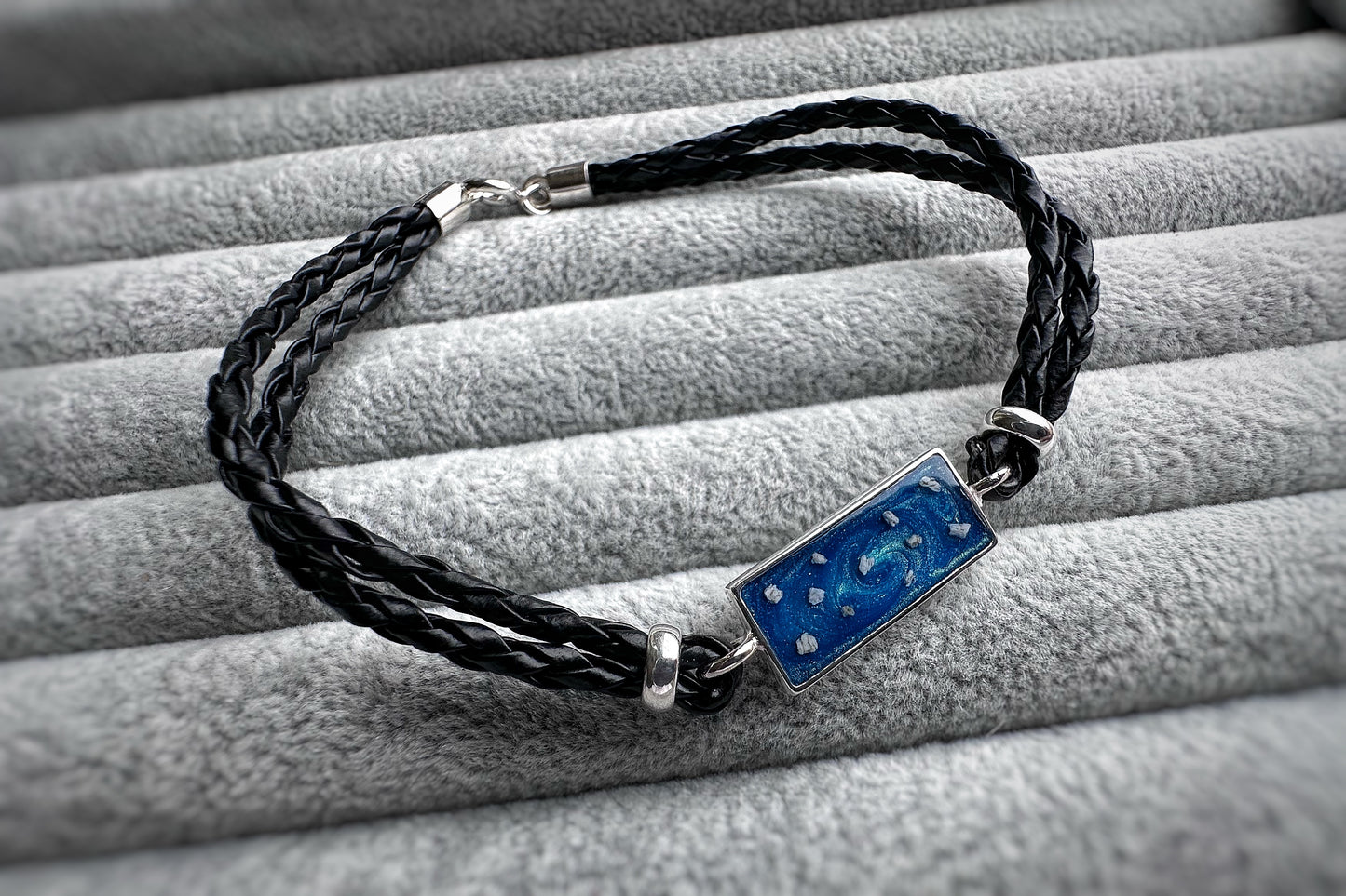 925 Silver Men’s Leather Bracelet with Rectangular Setting