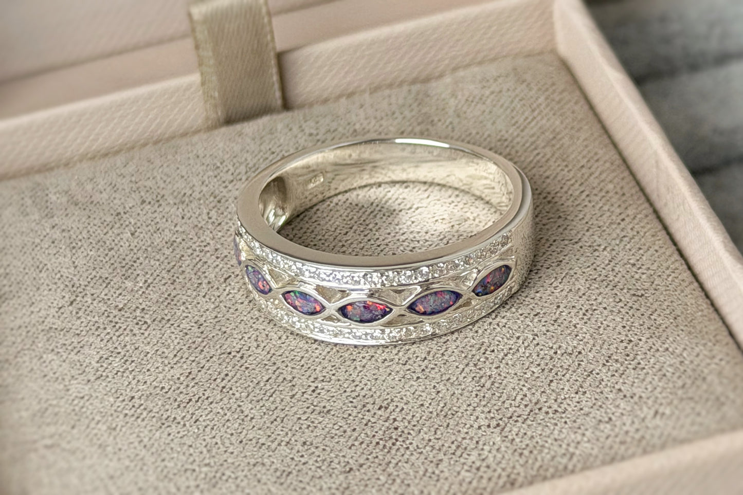 925 Silver Almond Crystal Band Ring