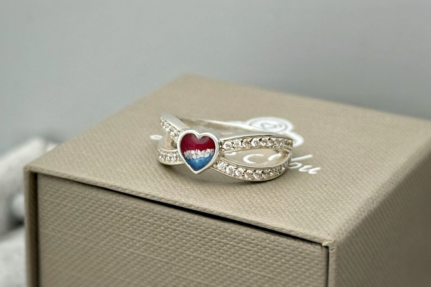925 Silver Heart Split Crystal Ring
