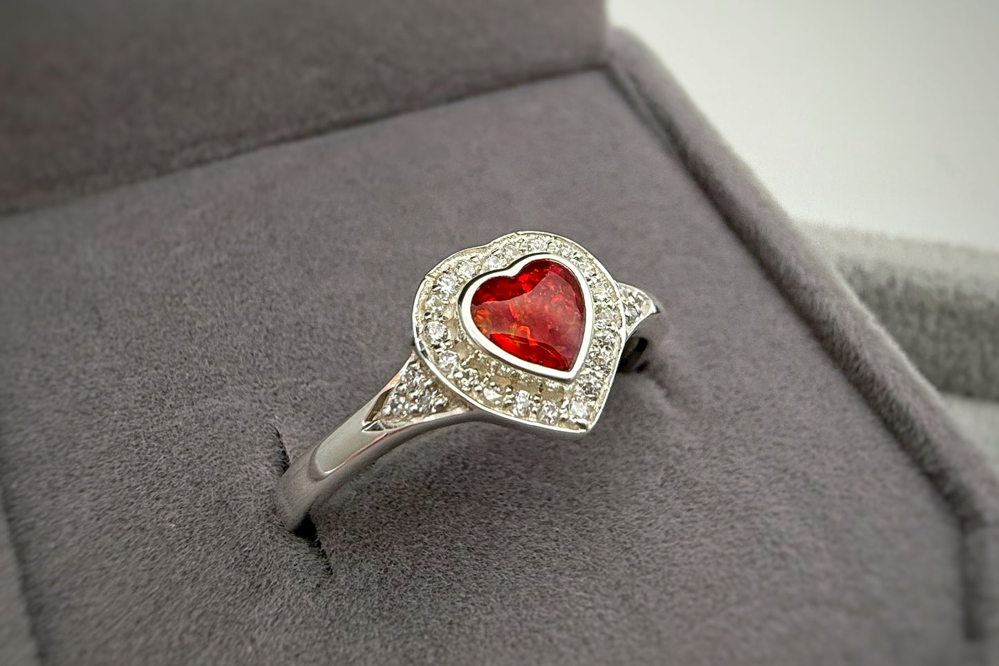 Silver Heart Crystal Halo Ring