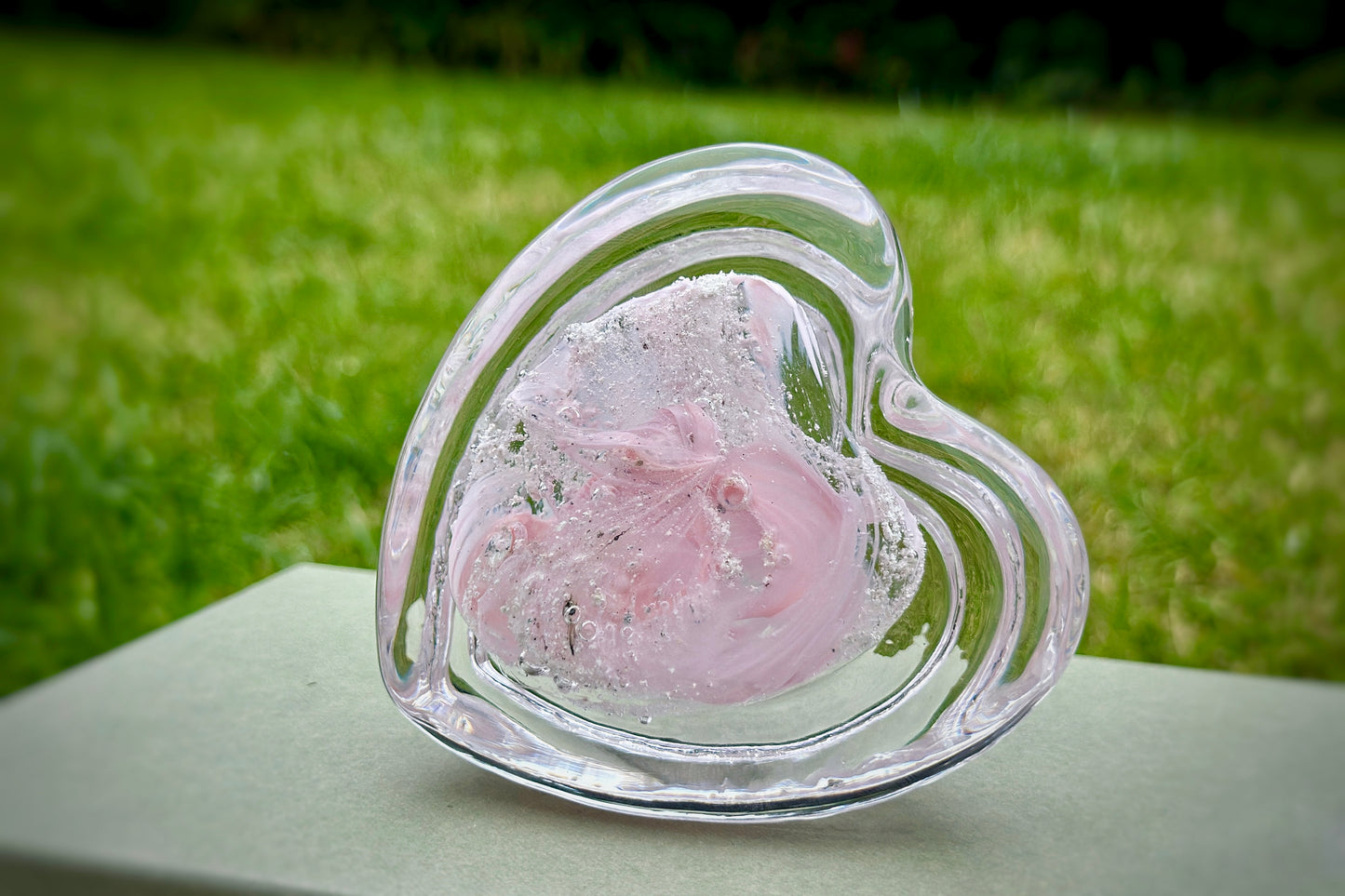 Crystal Glass Ashes Stepped Heart Paperweight