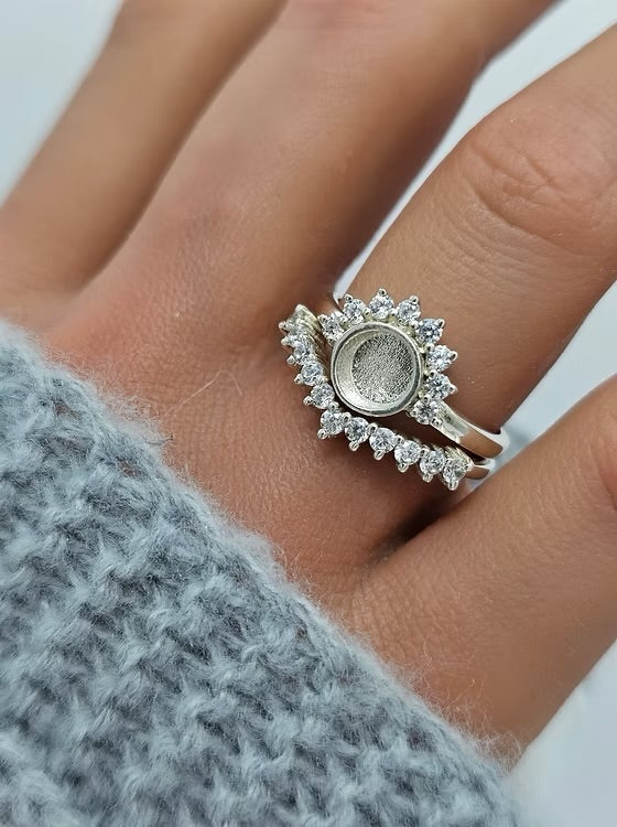 925 Silver Half Halo Crystal Ring