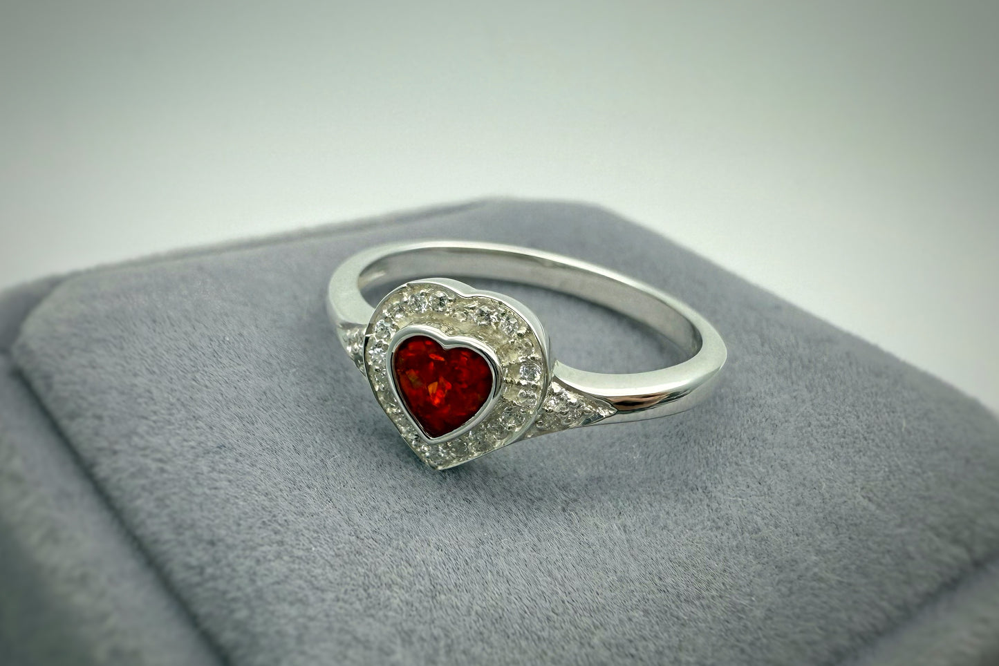 Silver Heart Crystal Halo Ring