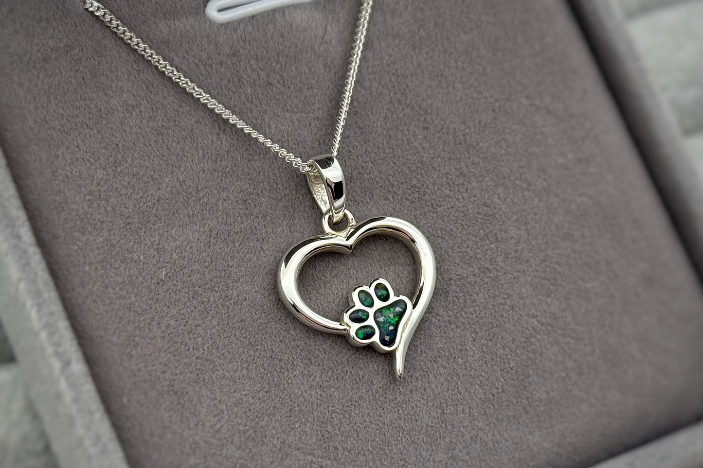 925 Silver Paw Print Hollow Heart Pendant