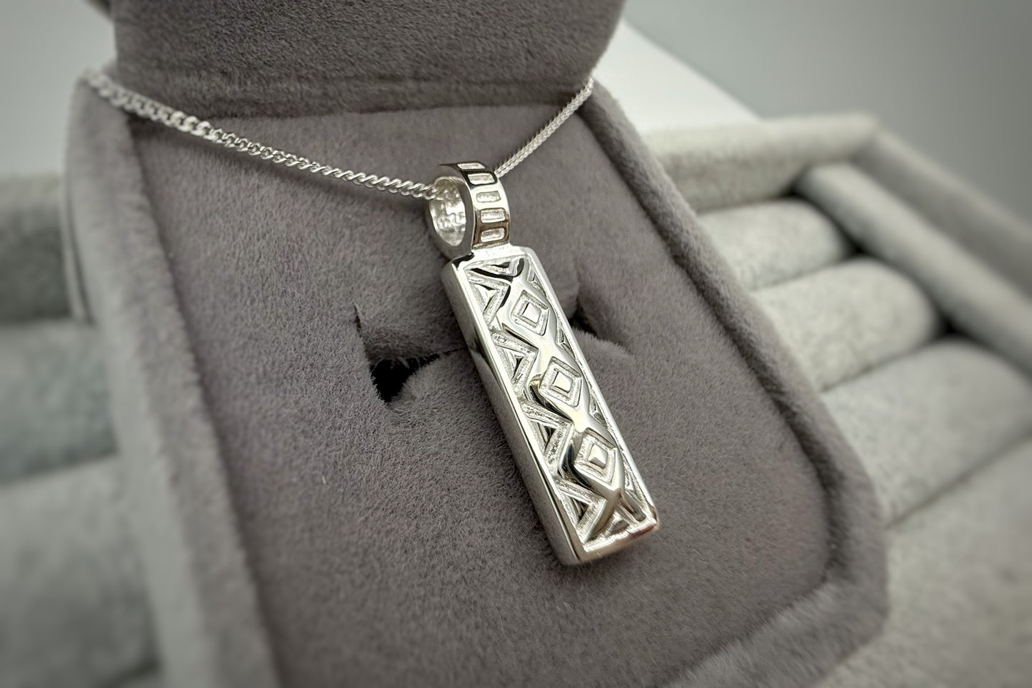 925 Silver Rectangular Patterned Back Pendant