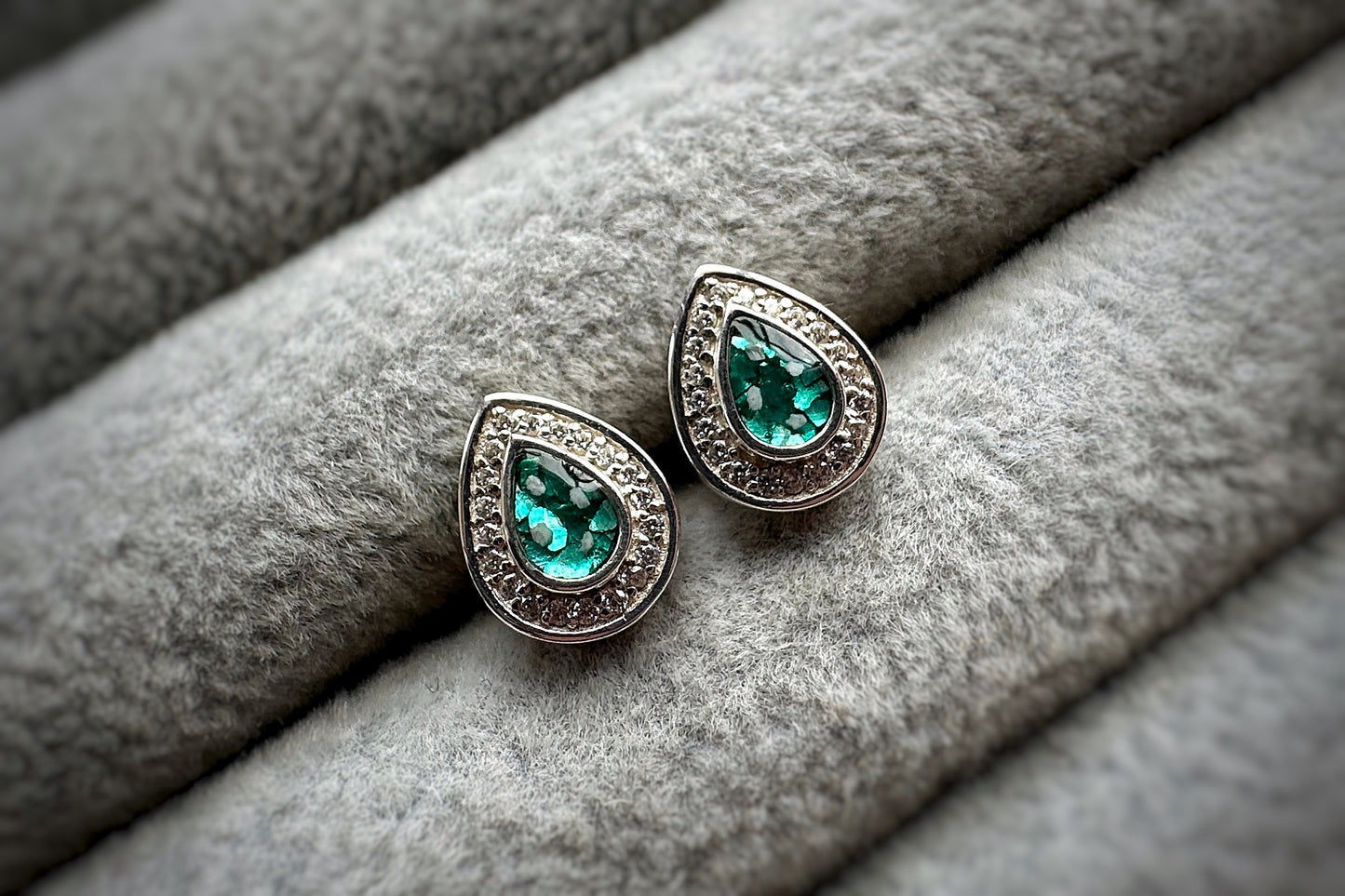 925 Silver Crystal Pear Drop Memorial Stud Earrings