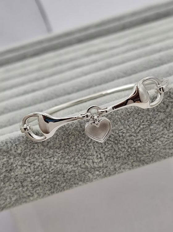 925 Silver Horse Bit Heart Bangle