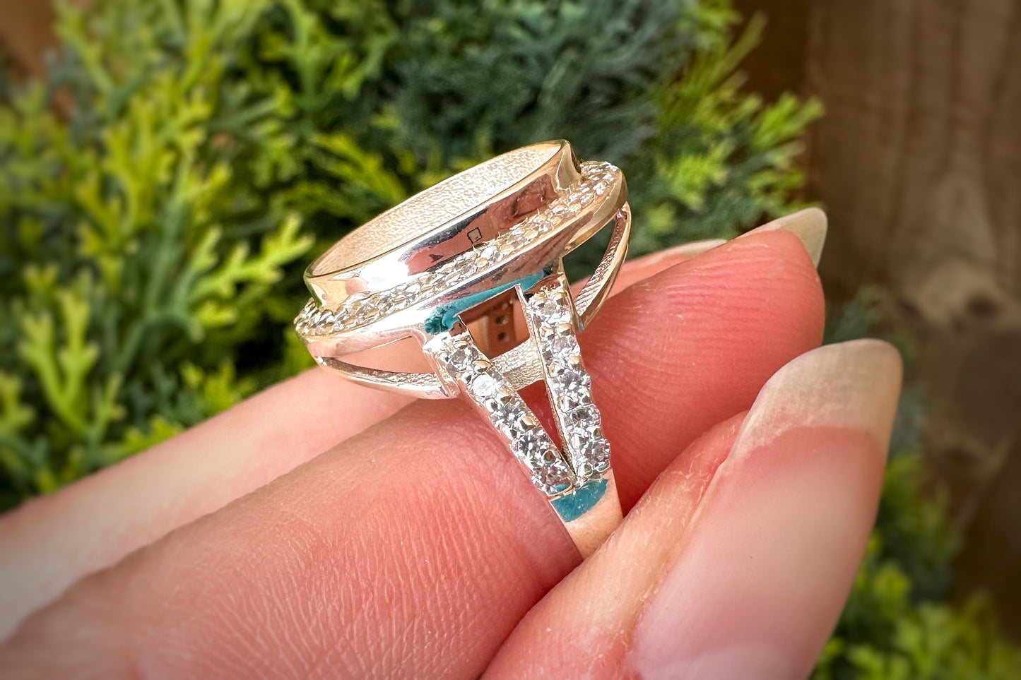 925 Silver Large Oval Crystal Statement Ring