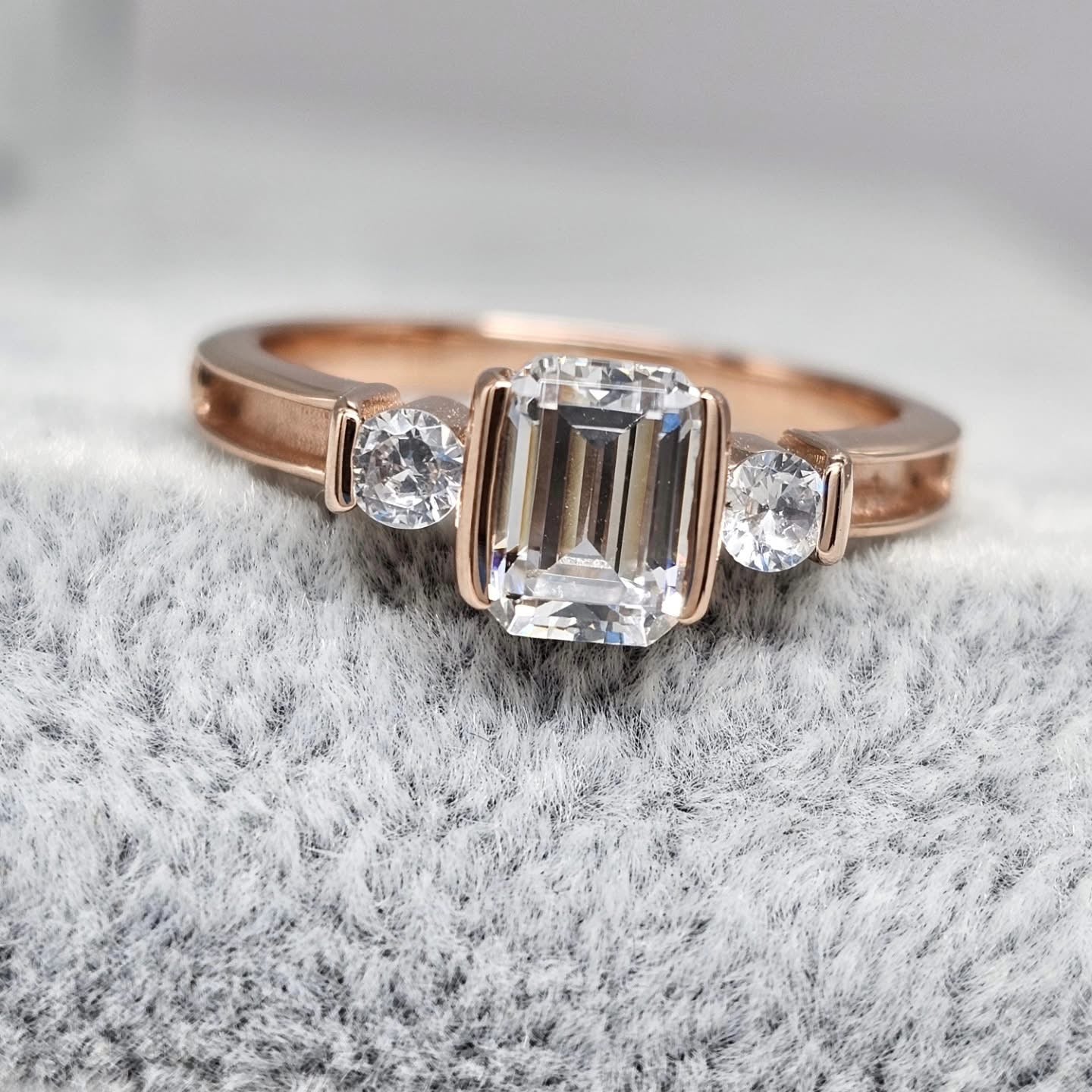 9k Gold Emerald Cut Solitaire Ring