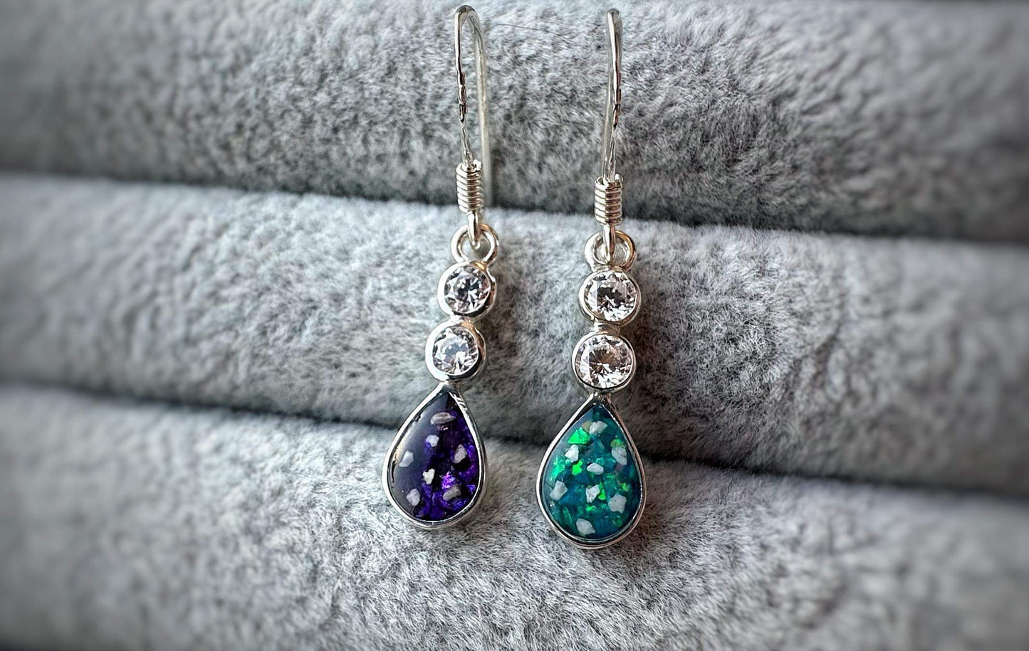 925 Silver Crystal Tear Drop Memorial Drop Earrings