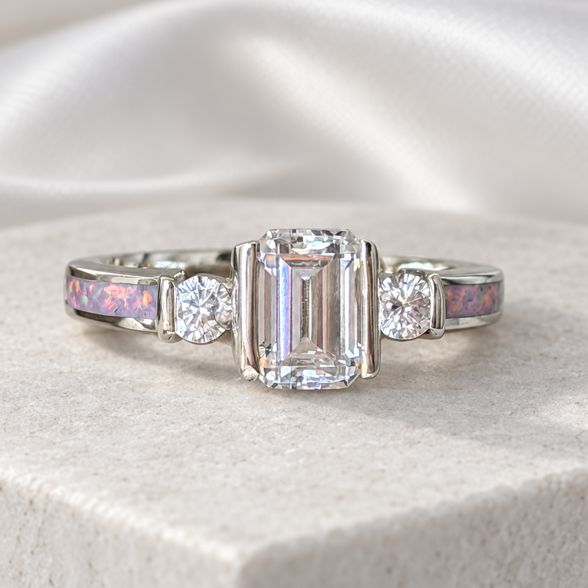 925 Silver Emerald Cut Solitaire Ring