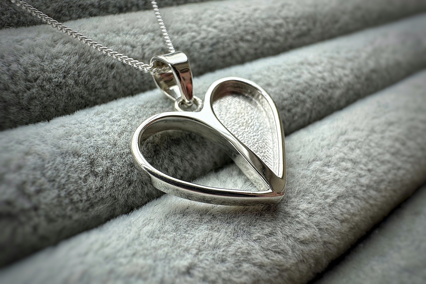 Silver Half Hollow Heart Pendant with Silver Chain