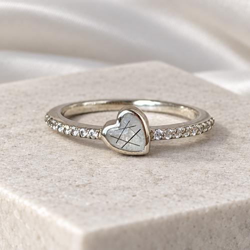 925 Silver Dainty Side Heart Crystal Ring