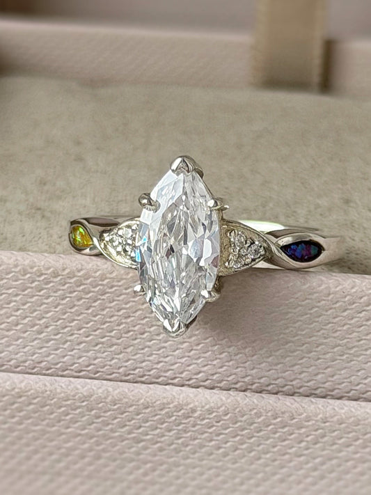 925 Silver Marquise Solitaire Statement Crystal Ring